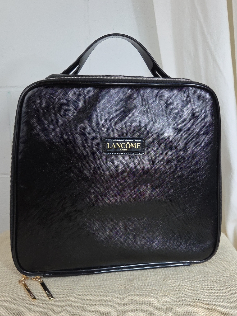 Lancome Black Patent Large Travel Toiletry Bag Cosmetic Case